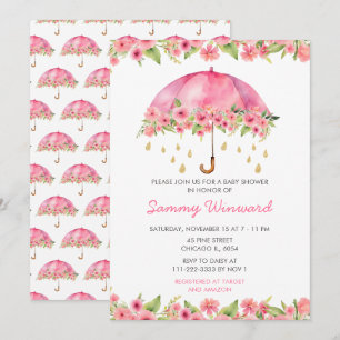 Convites Guarda-Chuva Floral Rosa Chás de Bebê