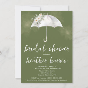 Convites Guarda-chuva Floral Verde e Branco para Chá de Noi