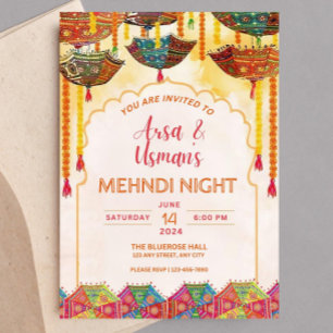 Convites Guarda-chuva Laranja Colorido Editável Mehndi Hald