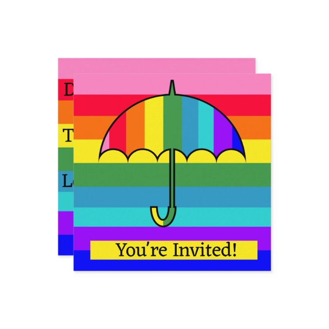 Convites Guarda-chuva Listras de Arco-íris (Frente/Verso In Situ)