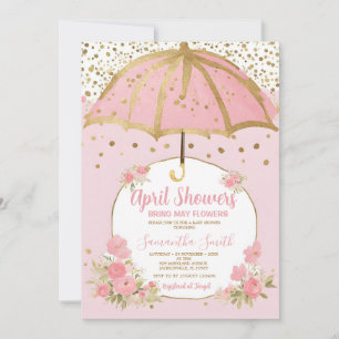 Convites Guarda-chuva Rosa Bege Chuvas de Abril Trazem Flor