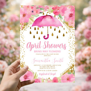 Convites Guarda-Chuva Rosa Chuvas de Abril trazem Flores de