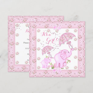 Convites Guarda-chuva Rosa Elefante Bebê Menina Chuvinha de