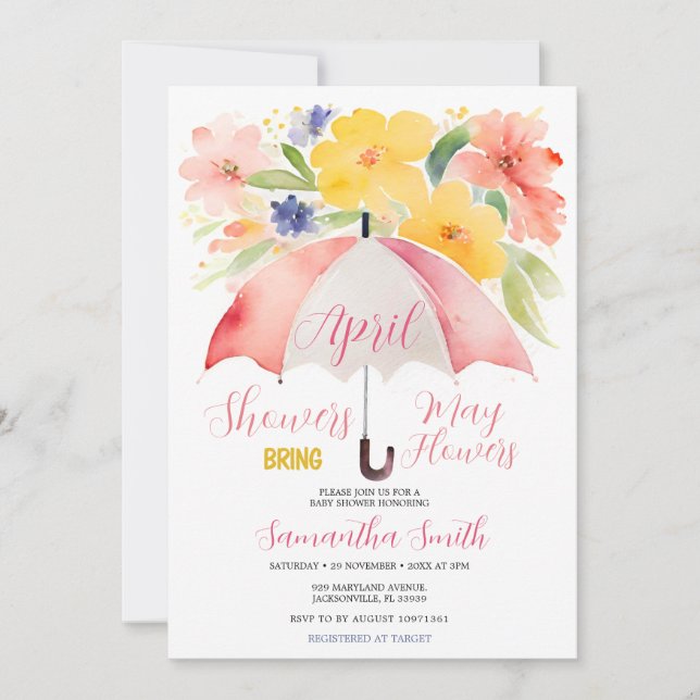 Convites Guarda-Chuva Vermelho Chuvas de Abril trazem Flore (Frente)