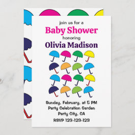 Convites Guarda-chuvas Coloridas, Chá de Garota-Cama