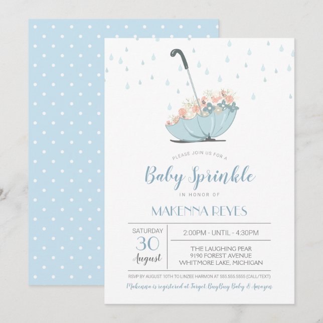 Convites Guarda-chuvas com flores Sexo Bebê neutro (Frente/Verso)