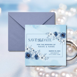 Convites Guardar A Data De Casamento Da Cor Azul De Água Fl