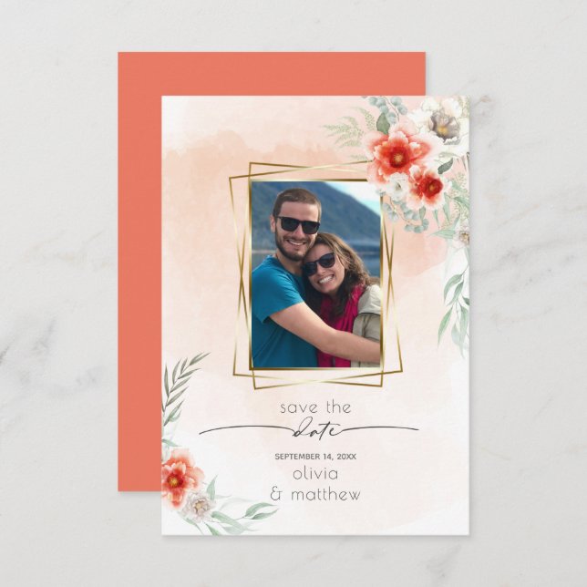 Convites Guardar a Data do Quadro de Fotografias da Flor Co (Frente/Verso)