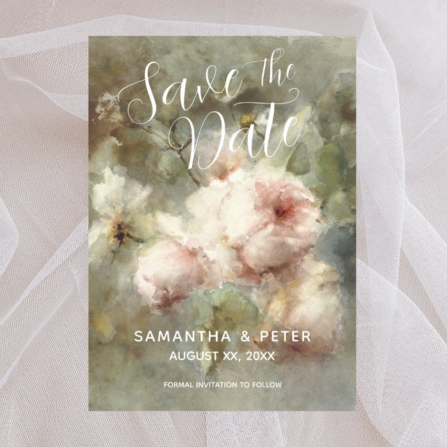 Convites Guardar A Data Elegante Rosas Antigos Suaves Rosa (Save The Date Elegant Antique Roses Soft Pink Invitation)