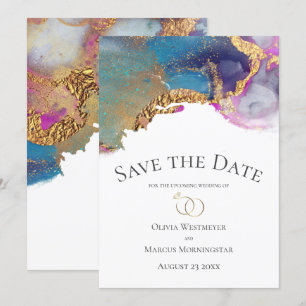 Convites Guarde a tinta Dourada azul magenta roxa