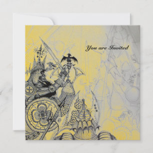 Convites GUERRAS GÓTICAS preto, branco, papel amarelo para 