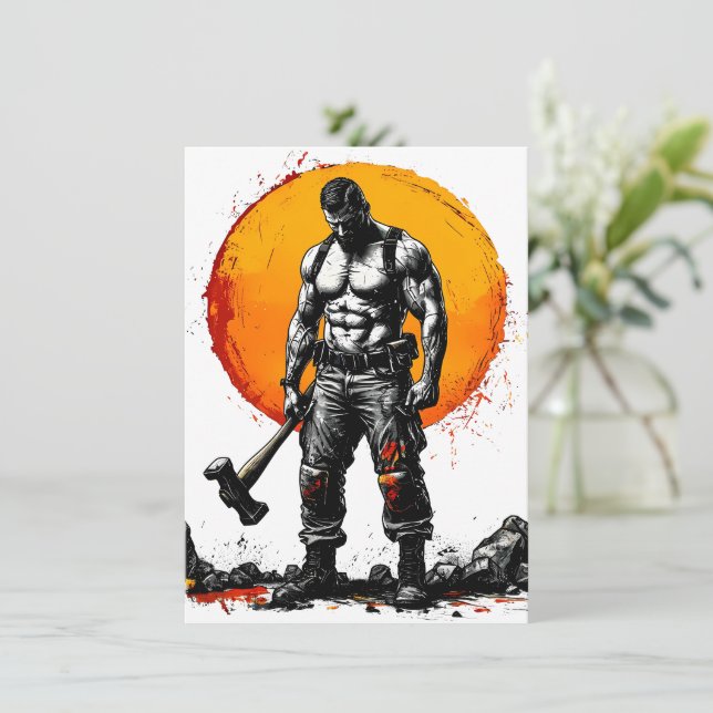 Convites guerreiro barbárie fantasia medieval força do humm (Em pé/Frente)