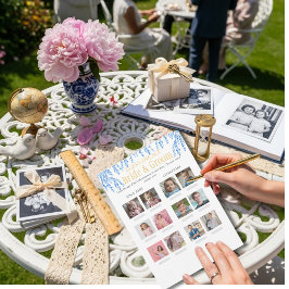 Convites Guess the Age Bridal Shower blue game