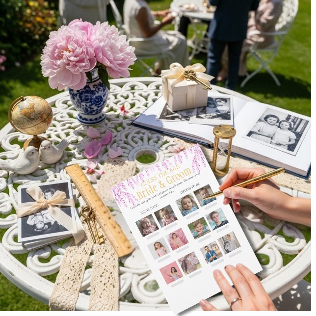 Convites Guess the Age Bridal Shower Pink game (Guess the Age Bridal Shower Pink game )