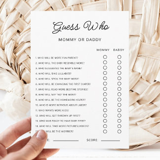 Convites Guess Who Mommy or Daddy Baby Shower Game Activity