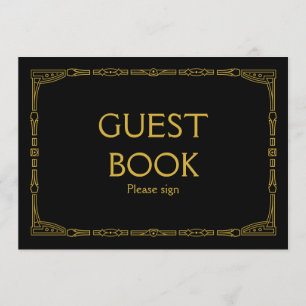 Convites "Guest Book" Dourado Arte Deco - Sinal de Casament