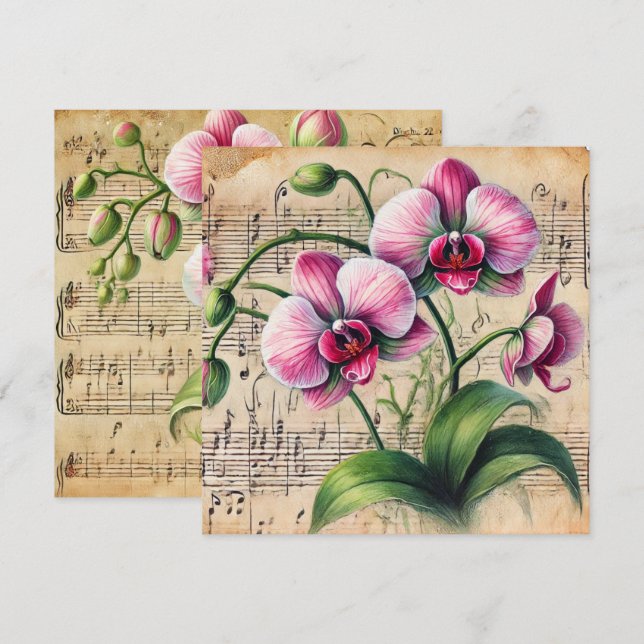 Convites Guia de Configuração das Orquídeas Verdes e Rosa I (Frente/Verso)