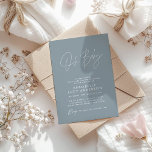 Convites guião chá de fraldas azul elegante moderno e empoe<br><div class="desc">design de convite de festas elegante azul empoeirado moderno com script chá de fraldas. Design ideal neutro em termos de gênero.</div>