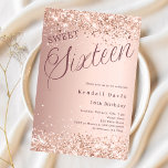 Convites guião rosa ouro moderno Sweet 16<br><div class="desc">Um 16 convite moderno. fundo rosa de gradiente dourado e a palavra dezesseis escrita com letras grandes. Decorado com faíscas falsas,  confetti. Personalize e adicione um nome e detalhes da parte.</div>
