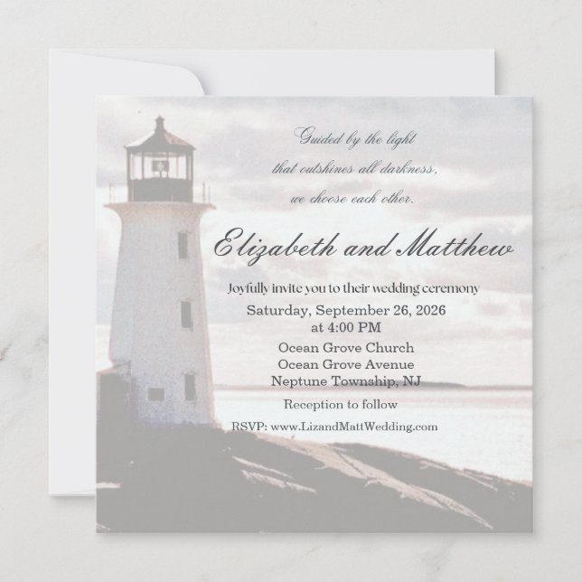 Convites Guided by the Light Lighthouse Wedding Invitation (Frente)