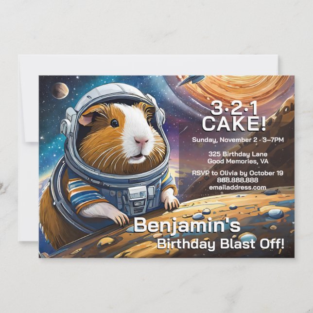 Convites Guinea Pigs in Space, Countdown to Cake Birthday I (Frente)