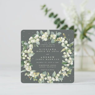 Convites Guirlanda de casamento de neve verde quadrada + eu