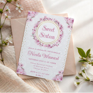 Convites Guirlanda de flores de cerejeira em aquarela Sweet