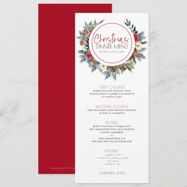 Convites Guirlanda de flores de Natal com chifres de veado (Frente/Verso)