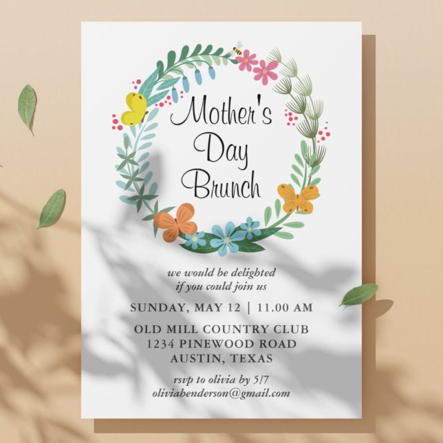 Convites Guirlanda de Flores para Brunch do Dia das Mães (Criador carregado)
