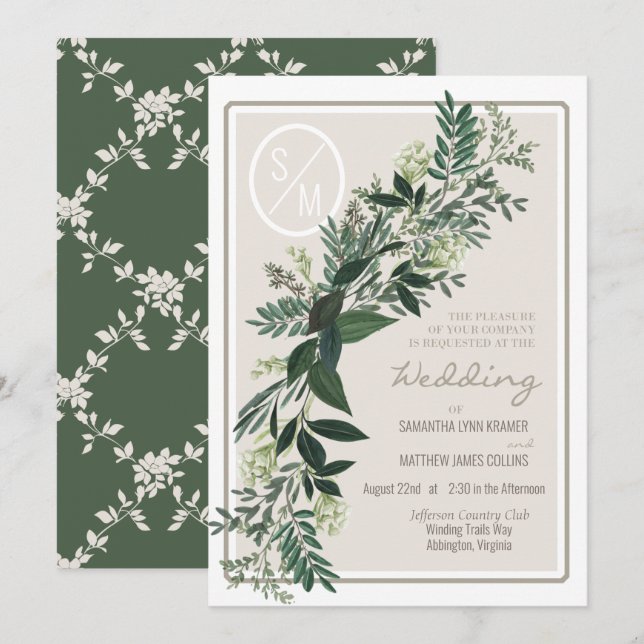 Convites Guirlanda de folhagem elegante samambaias e bagas (Frente/Verso)