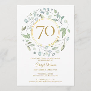 Convites Guirlanda de Louro Dourado Monograma 70º Aniversár