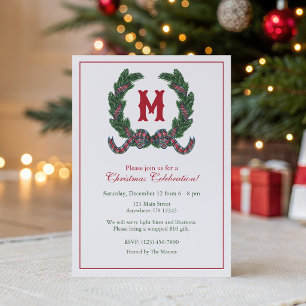 Convites Guirlanda de Monograma de Natal em Xadrez Tartan c
