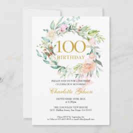 Convites Guirlanda de Rosas Florais Monograma 100º Aniversá