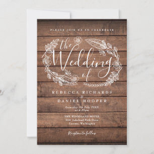 Convites Guirlanda Floral de Madeira Rústica Casamento Scri