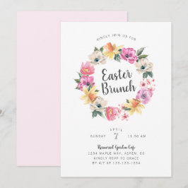 Convites Guirlanda Floral de Primavera em Aquarela Brunch d