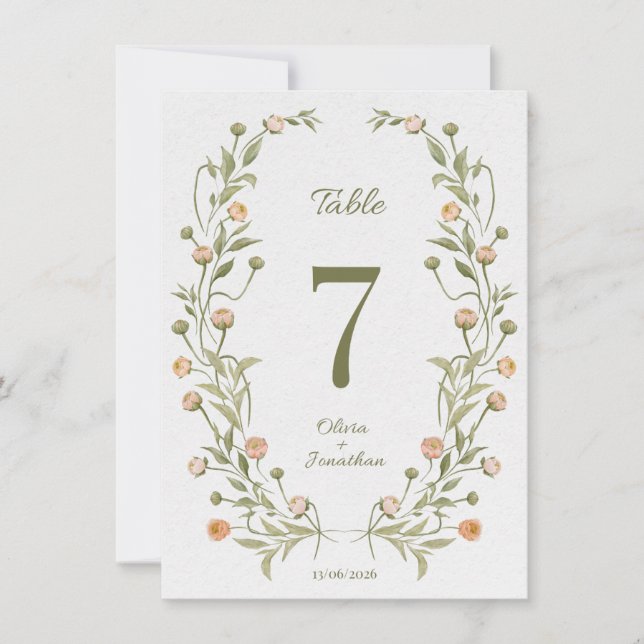 Convites Guirlanda Floral Número da Mesa de Casamento – Bot (Frente)