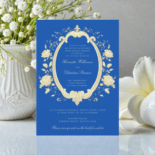 Convites Guirlanda Floral Real Azul Dourado site de casamen