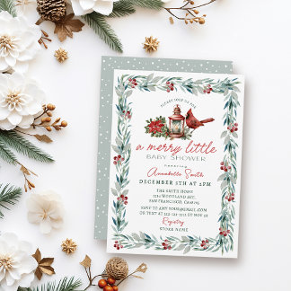 Convites Guirlanda Verde Cardinal Merry Little Baby Shower