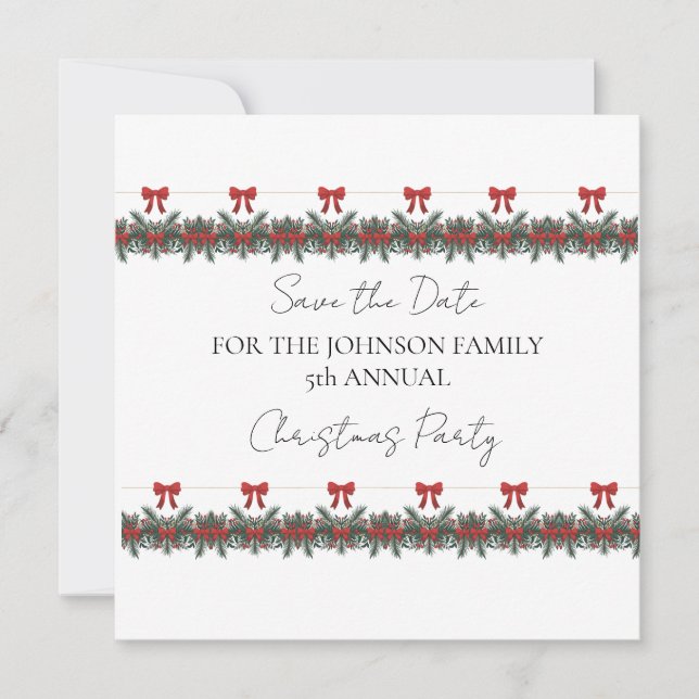 Convites Guirlanda Verde de Natal Fileiras Vermelhas Acento (Frente)