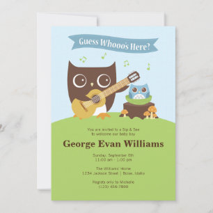 Convites Guitar Owl Sip and See Baby Boy Invitation