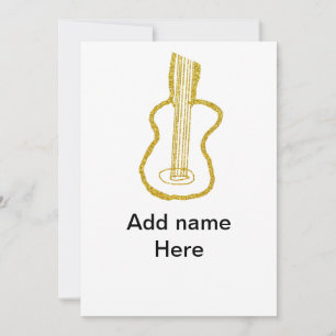 Convites Guitarra acústica com brilho dourado adicionar nom
