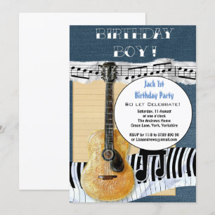 Convites Guitarra de Festa Personalizada de Menino primeiro