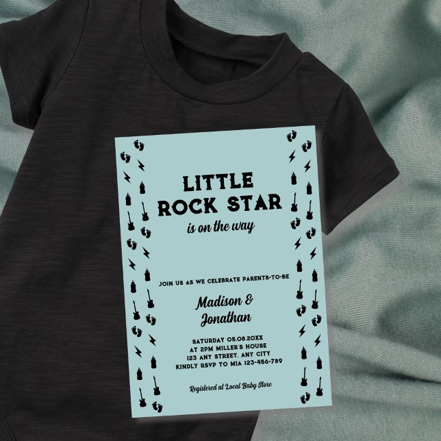 Convites Guitarra de Rock N Roll, Menino, Chuvinha de Bebê, (Rock N Roll Guitar Baby Boy Shower Rock Star Invitation)