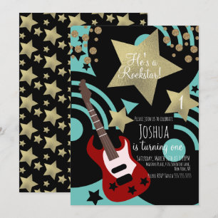 Convites Guitarra de Rockstar para Meninos Falsa Estrela Do