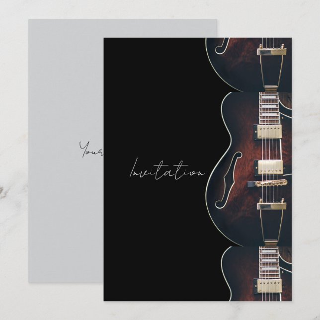 Convites Guitarra Elétrica em Preto (Frente/Verso)