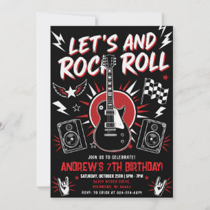 Convites Guitarra Elétrica Rockstar Pessoal de Aniversário