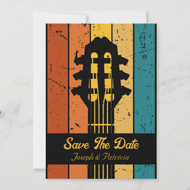 Convites Guitarra retrô Guitarra vintage salve a data (Frente)