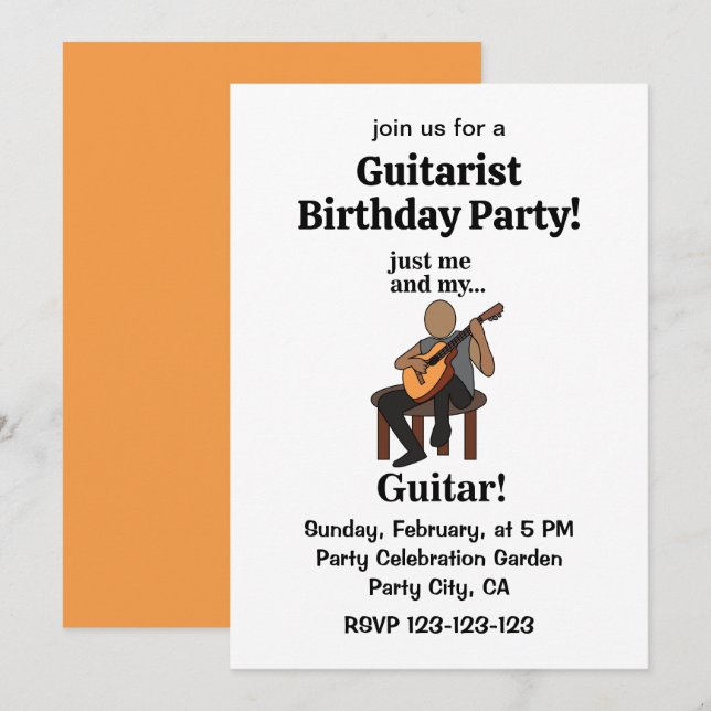 Convites Guitarrista Tocando Guitarra Festa de Aniversário (Frente/Verso)