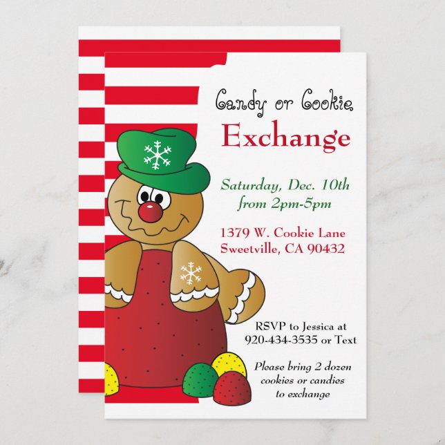 Convites Gumdrop Gingercake Cookie & Candy Exchange (Frente/Verso)