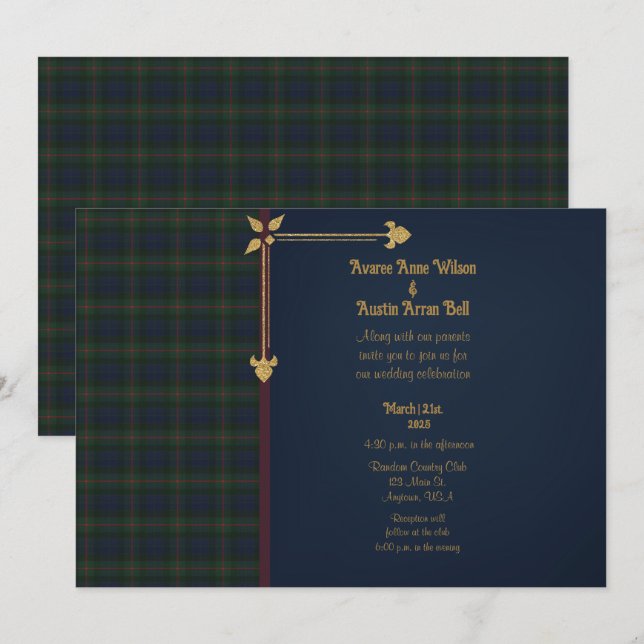 Convites Gunn Modern Original Scottish Tartan Wedding (Frente/Verso)